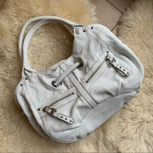 B. MAKOWSKY White Leather Hobo Shoulder Bag Purse Designer